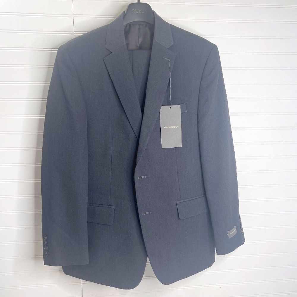 NWT Van Heusen Talon Suit Set Jacket 42R Pants 35W 32L Charcoal Grey